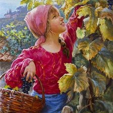 Схема вышивки «Девочка собирает виноград»