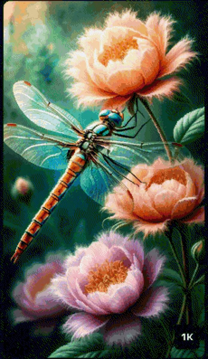 Цветы - стрекоза - предпросмотр
