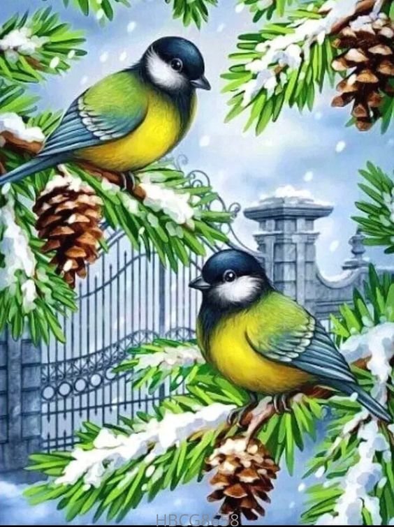 синички зимой - зима, птицы - оригинал