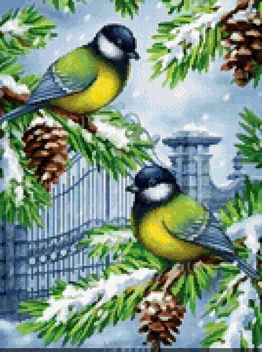 синички зимой - птицы, зима - предпросмотр