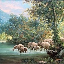 Схема вышивки «слоны у водопада»