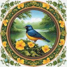 Схема вышивки «Летний пейзаж с птичкой»