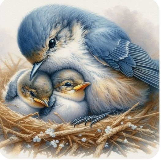 Птицы в гнезде - птенцы, гнездо, птицы - оригинал
