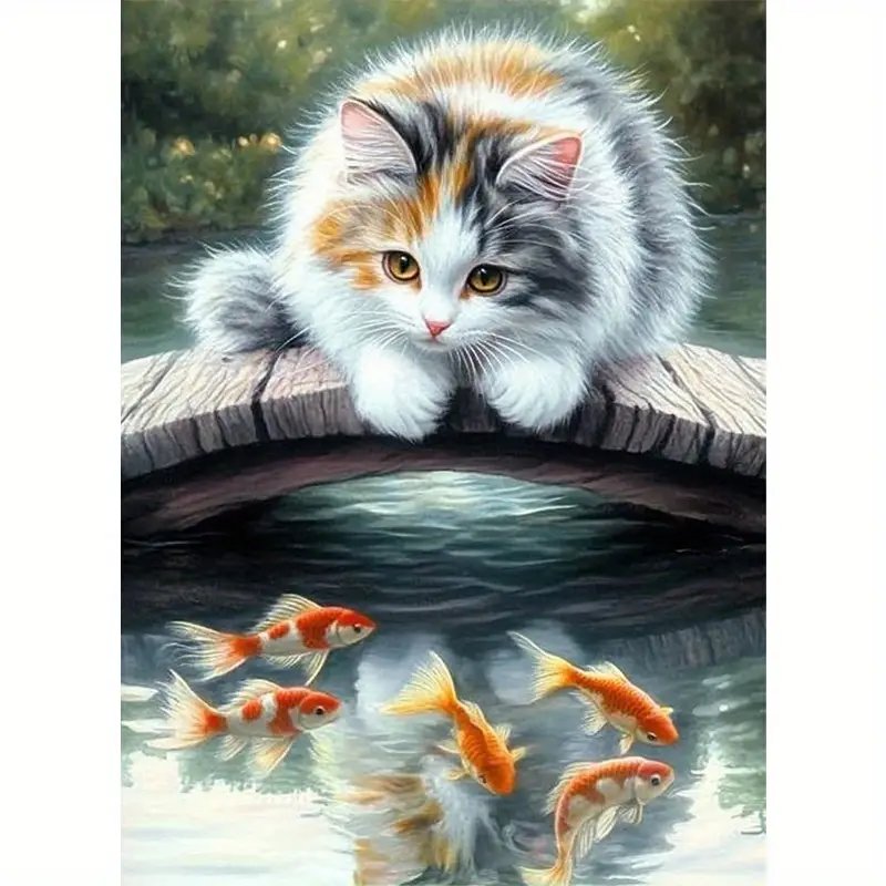 Ловись рыбка,большая и красивая - кот, рыбки - оригинал