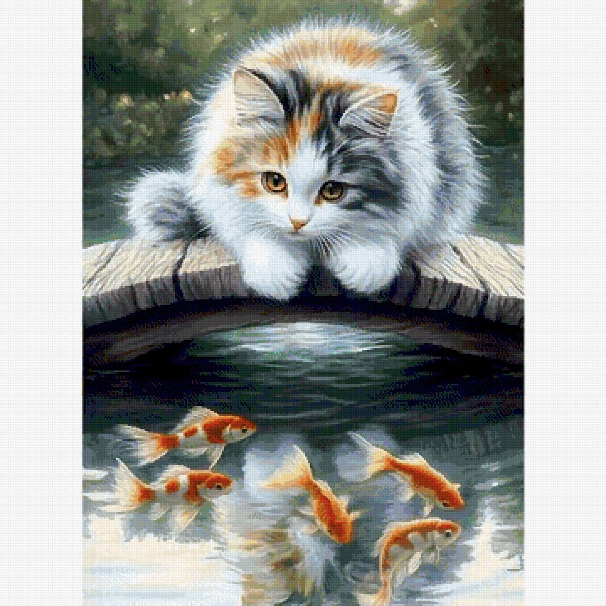 Ловись рыбка,большая и красивая - кот, рыбки - предпросмотр