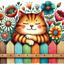 Схема вышивки «Котик на заборе»