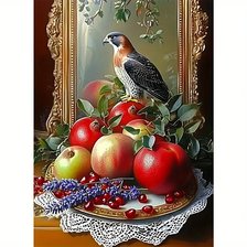 Схема вышивки «натюрморт  с фруктами и птицей»