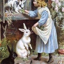 Схема вышивки «Кролики и девочка»