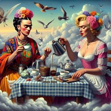 Схема вышивки «Фрида и Мерелин. Кофе брейк.»