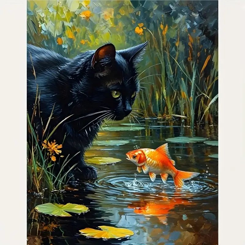 Мечты сбываются - пруд, рыбка, кот - оригинал