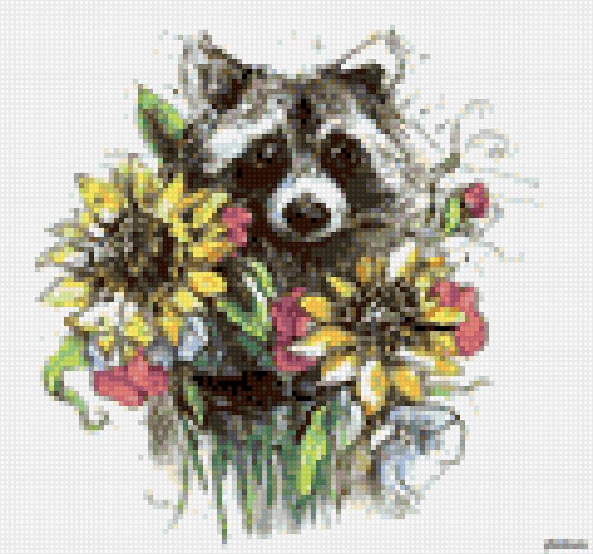 Енот с цветами2 - предпросмотр