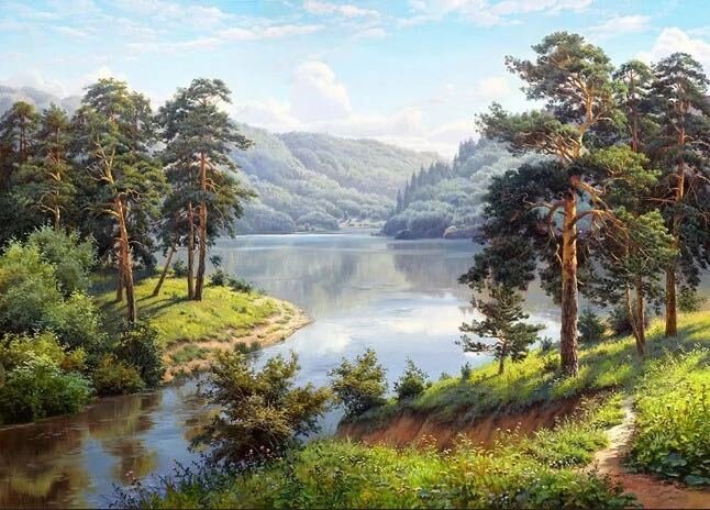 Летнее настроение - сосны, река, природа - оригинал