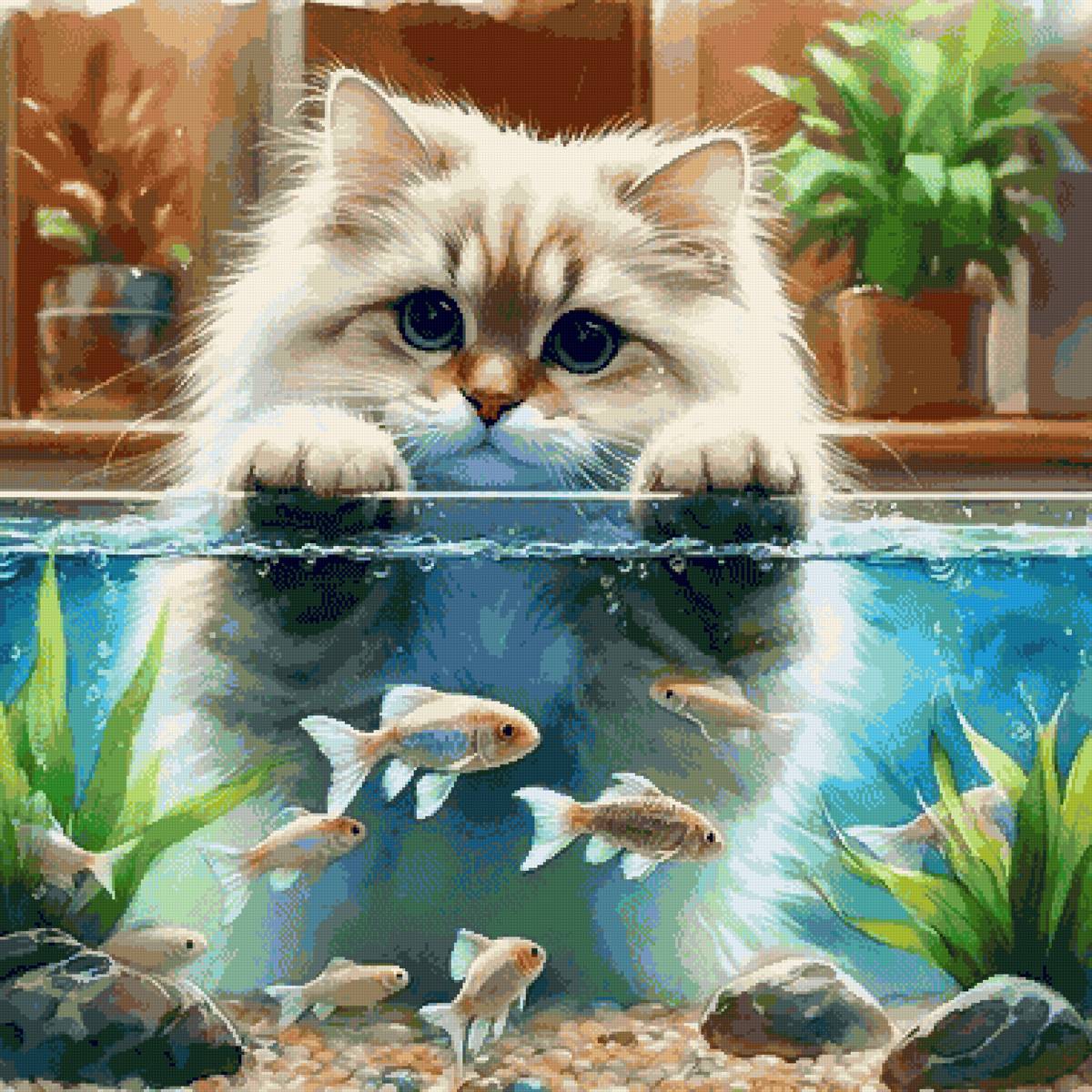 Кошачья медитация - аквариум, кот, рыбки - предпросмотр
