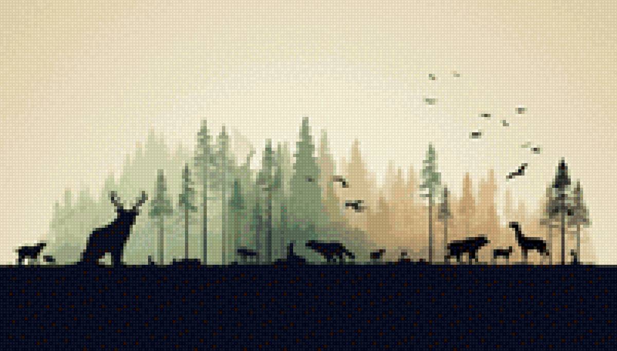 Лес, силует животных - животные, ле - предпросмотр