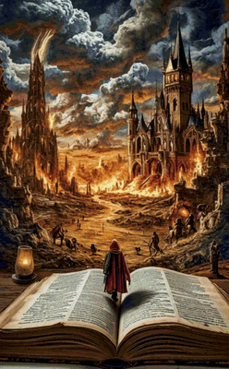 Удивительный мир книг - молния, огонь, замок, человек, книга - предпросмотр