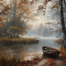 Схема вышивки «Лодка в лесу»