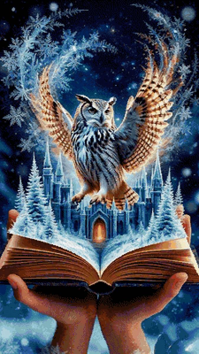 Сказка - зимний замок, сова, книга - предпросмотр