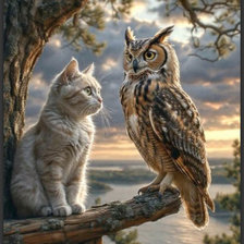 Схема вышивки «Кот и сова»