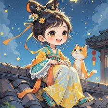 Схема вышивки «Китаяночка, кот ночью на крыше Кирова»