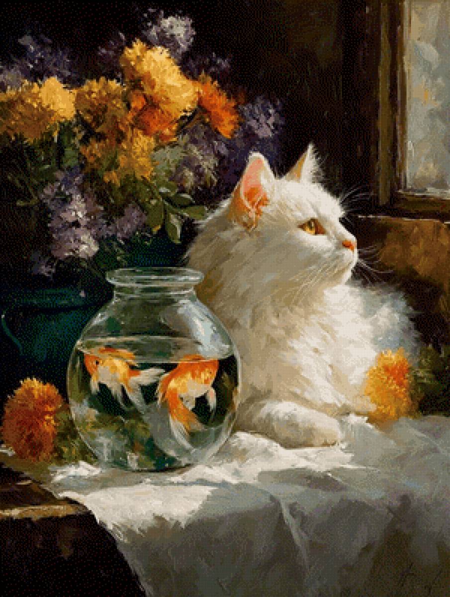 Кот с рыбками - животныве, кот - предпросмотр