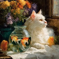 Схема вышивки «Кот с рыбками»