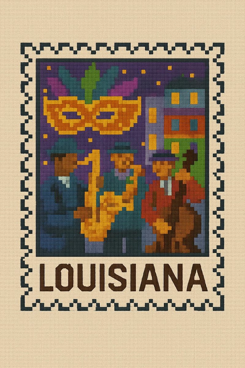 80x120 stitches, DMC, 25 colors, Diffusion: 0% lousiana - оригинал