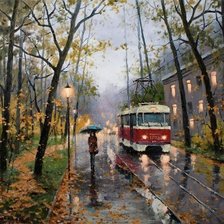 Схема вышивки «осенний трамвай.»