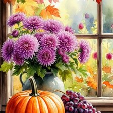 Схема вышивки «Jesienne kwiaty z dynią»