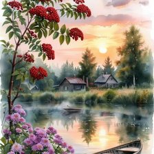 Схема вышивки «Рябина у пруда»