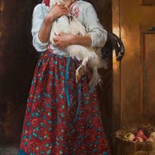 Схема вышивки «Девочка с петухом. Русская красота.»