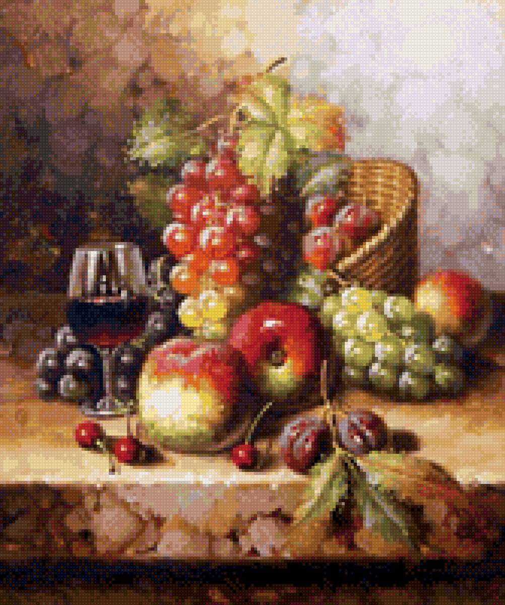 НАТЮРМОРТ - фрукты виноград вино яблоки - предпросмотр