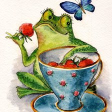 Схема вышивки «Лягушка и роза»