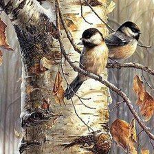 Схема вышивки «Синички на березе»