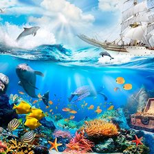 Схема вышивки «Дельфины в океане»