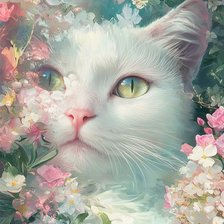 Схема вышивки «кот в цветах»