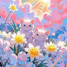 Схема вышивки «котята в цветах»