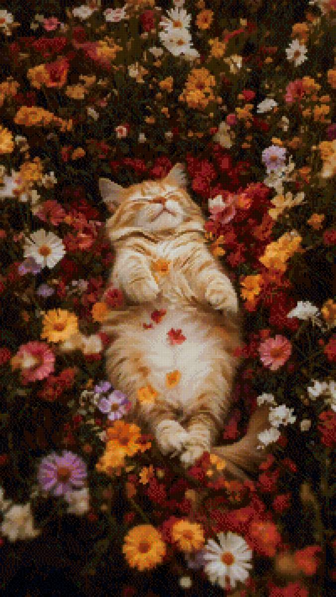 котенок в цветах - цветы, кот - предпросмотр