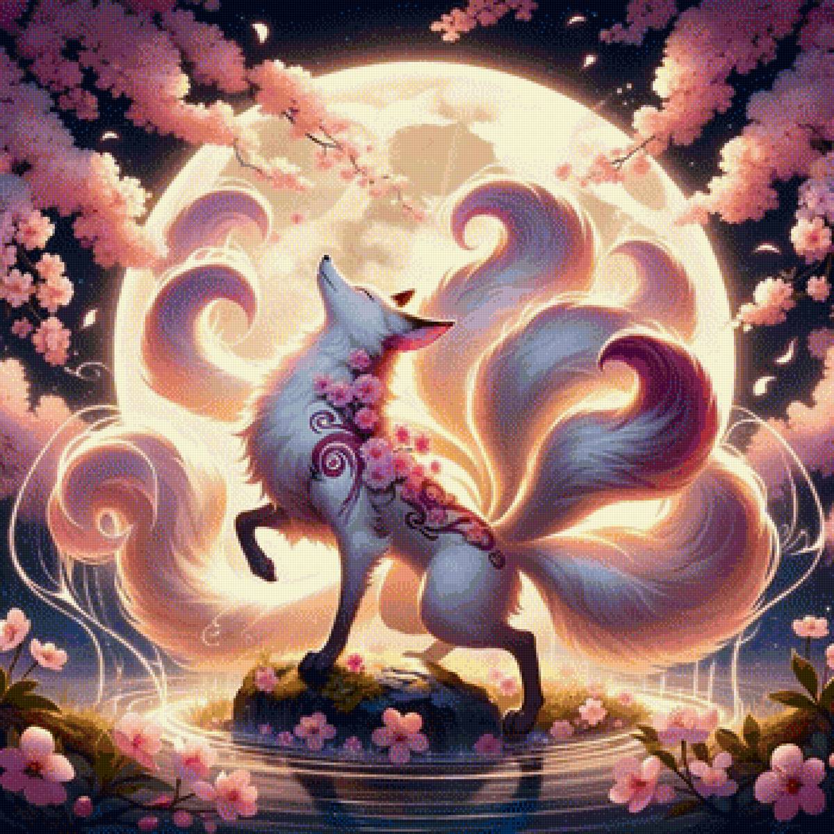 Девятихвостый лис - лис, девятихвостый, миф, фэнтези - предпросмотр