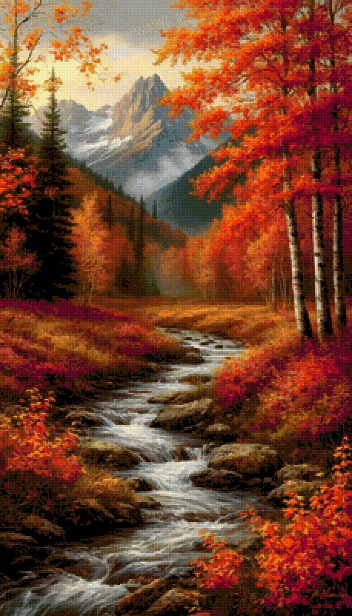 пейзаж - осень, горы, речка - предпросмотр
