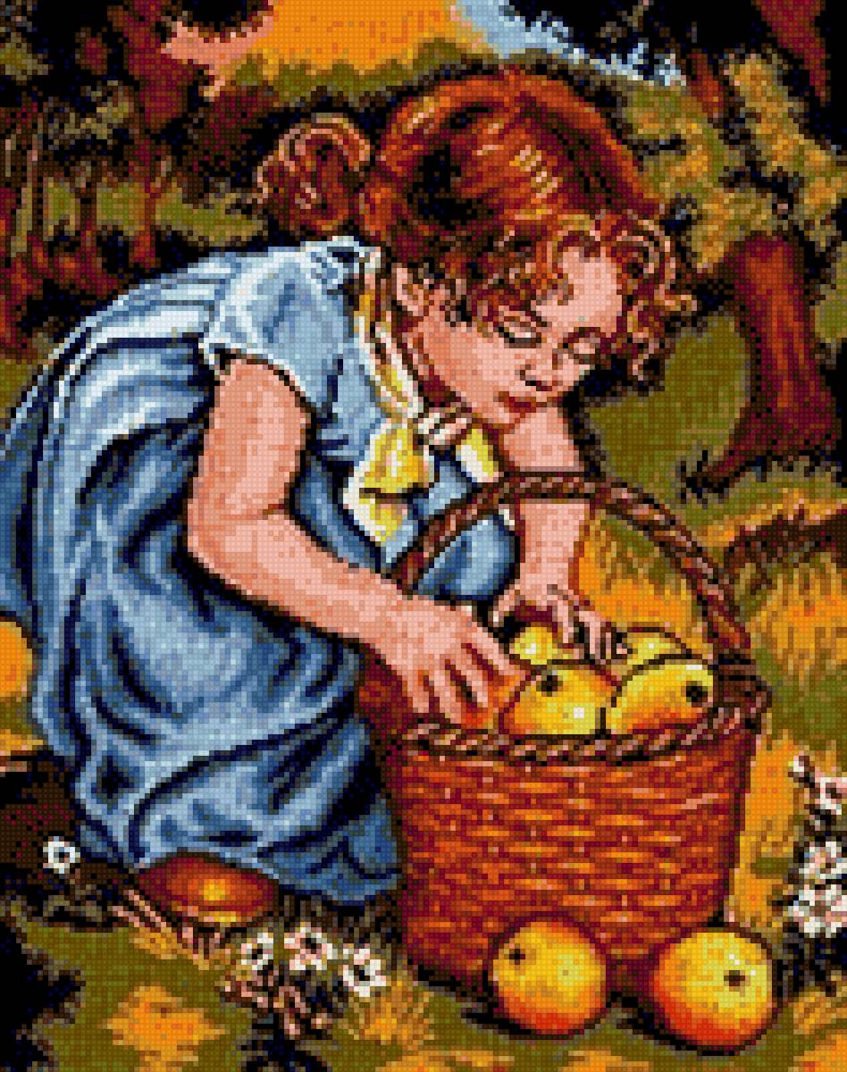 Девочка с яблоками - предпросмотр