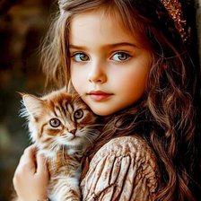 Схема вышивки «Девочка с котёнком»