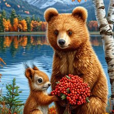 Схема вышивки «мишка с белкой»