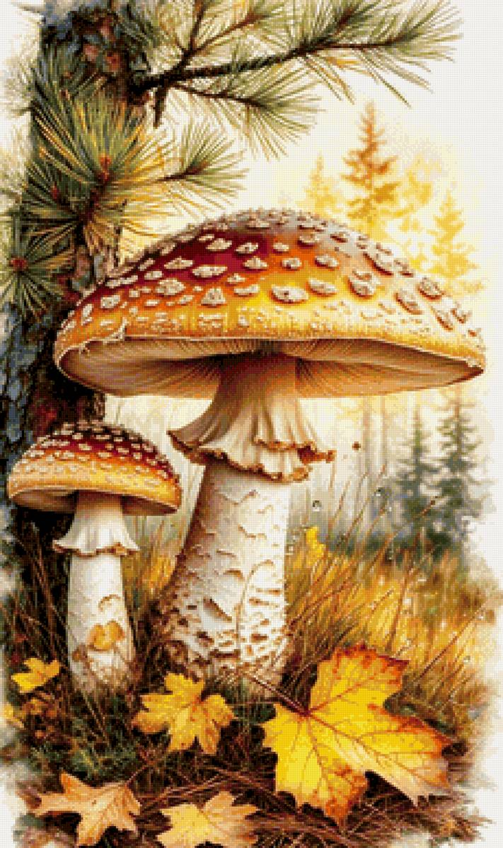 мухоморы осенью - мухоморы, лес, пейзаж, грибы, осень, природа - предпросмотр