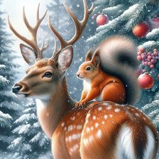 Схема вышивки «олень с белкой»