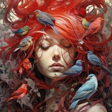 Схема вышивки «Девушка и птицы»