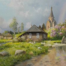 Схема вышивки «деревня весна»