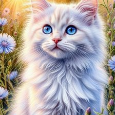 Схема вышивки «Котик в цветах»