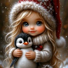 Схема вышивки «девочка с пингвином»