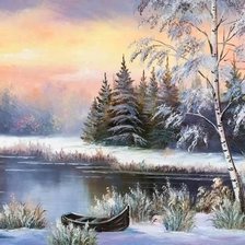 Схема вышивки «зима на реке»