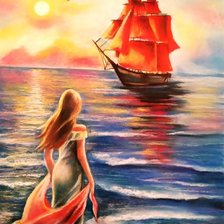 Оригинал схемы вышивки «Ассоль, Грэй и корабль под алыми парусами» (№2947828)